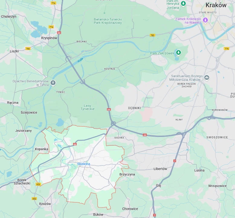 spedycja skawina - mapa